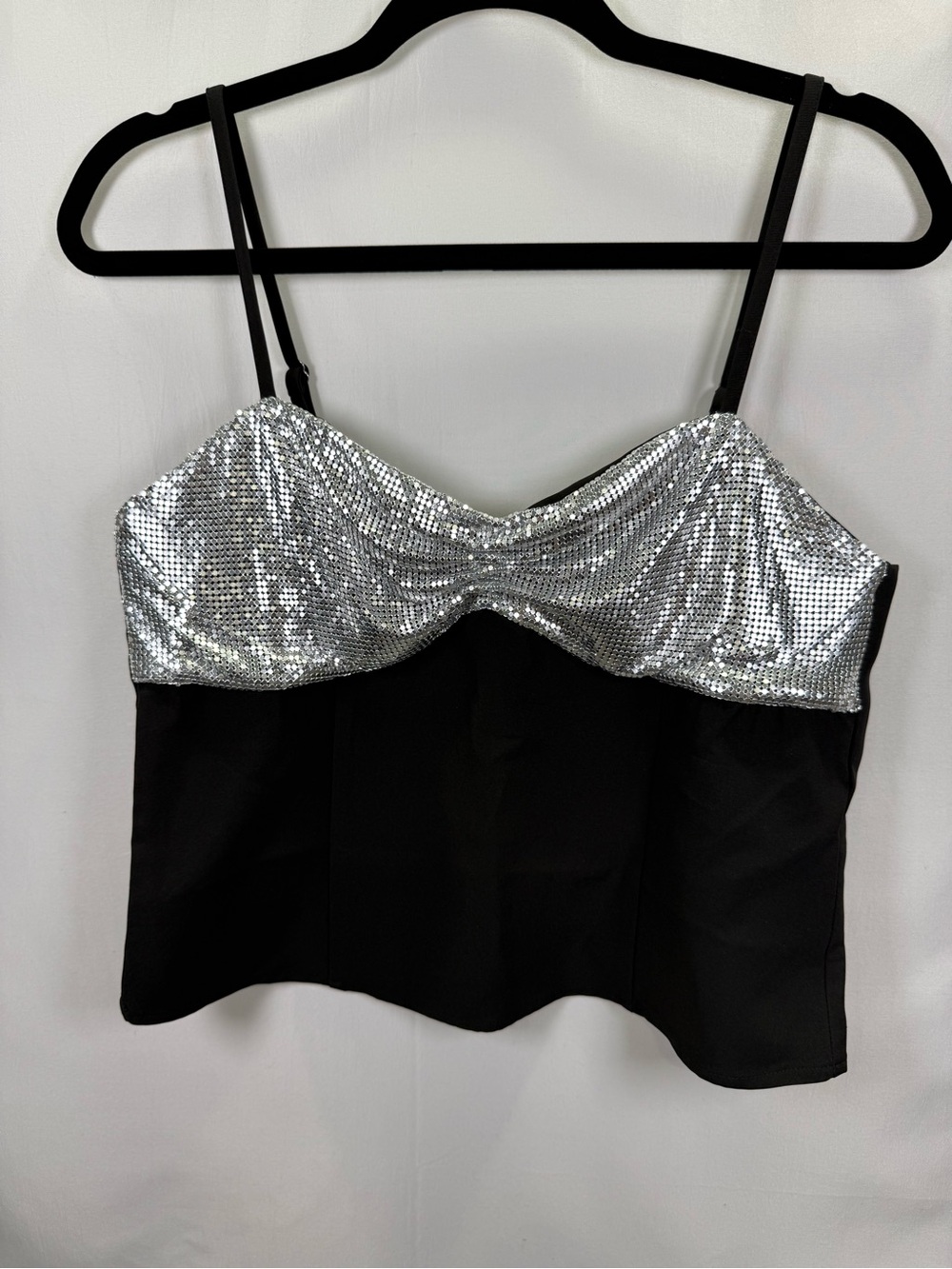 Forever 21 Silver Sequin Bustier Crop Top - Black Base
